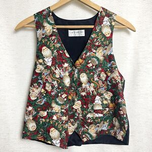 VTG Carol Antone Santa Claus Christmas Theme Novelty Vest Waistcoat Small
